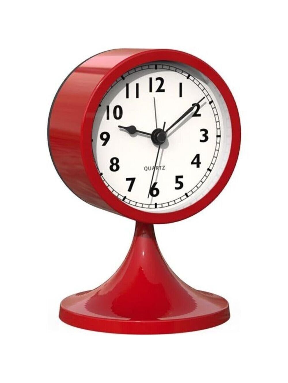 Cute Red Analog Alarm Clock – Small Retro Battery-Powered Table Clock